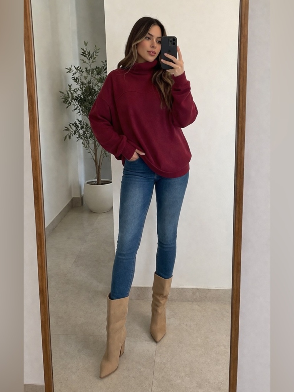 Time and Tru Burgundy Turtleneck Sweater Relaxed Fit S NWT